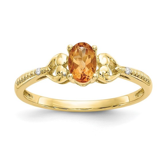 10k Yellow Gold Citrine (November Birthstone) and Diamond Ring Size 7